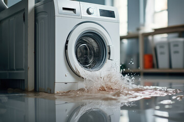 The washing machine broke down, water leaked on the floor.