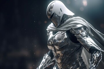 Naklejka premium Futuristic white knight body. Male history game future sword. Generate Ai