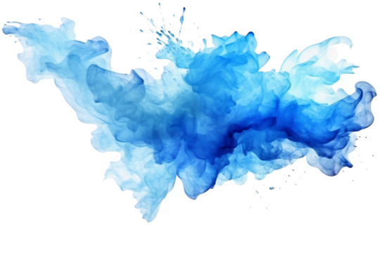 Abstract light blue color painting watercolor splashes , isolated on transparent background.