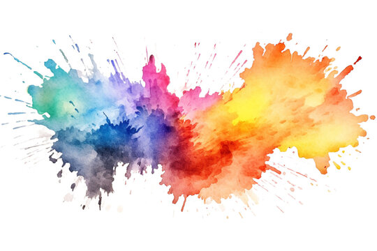 Abstract rainbow color painting watercolor splashes , isolated on transparent background.