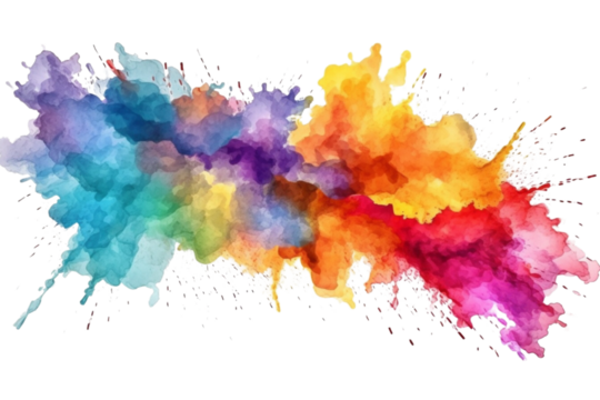 Abstract rainbow color painting watercolor splashes , isolated on transparent background.