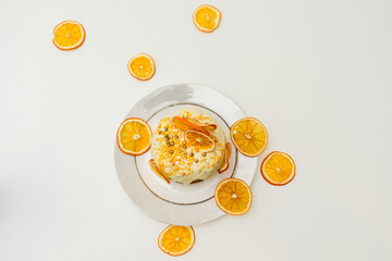 Traditional ukrainian easter cake on white table. Happy easter, spring holiday