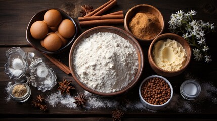 Ingredients for making gingerbread man, top view