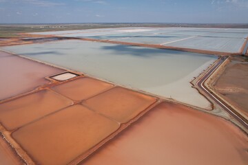 Aerial drone photo of Port Hedland Salt Field in Western Australia