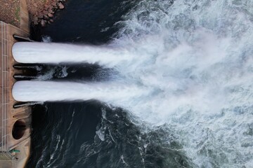 Aerial drone photo of Lake Argyle water outlet