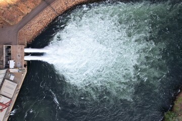 Aerial drone photo of Lake Argyle water outlet
