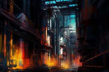 Obraz premium Industrial factory environment. Metal power plant factory. Generate Ai