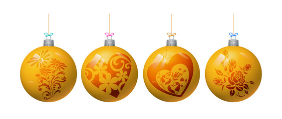 Realistic golden Christmas balls isolated on a white background. Vector image.