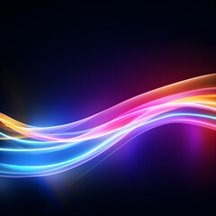 Colorful, Rainbow glowing shiny lines effect vector background. Luminous white lines of speed. Light glowing effect. Light trail wave, fire path trace line and incandescence curve twirl.