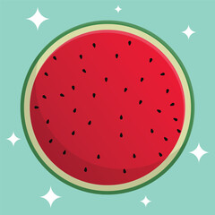 Circle watermelon half slice vector art cartoon illustration