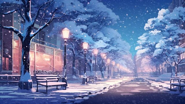 Background music, Beautiful lofi anime background home in winter. looping video animation. Relaxing lo-fi hip hop mood Animated.