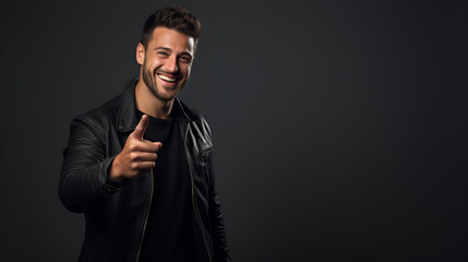 Fototapeta premium Happy Man Pointing to the Left