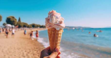 Cool Treats, Warm Sands - Savoring Ice Cream at the Summer Beach. generative AI