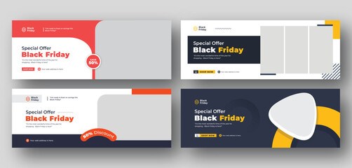 Black Friday fashion sale Facebook cover, web banner, social media post design, New Year winter fashion cover page design template