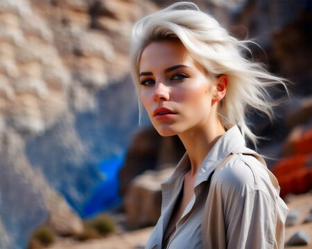 Image of a blonde girl, on a natural background