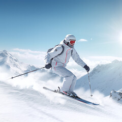 A skier is skiing down a snow-covered hill