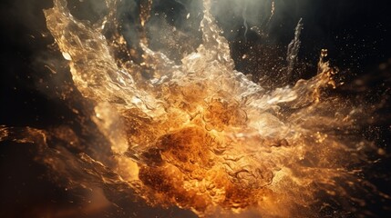 An explosion of liquid metallic splashes frozen in time, manifesting in