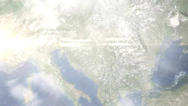 Zoom in from space and focus on Vukovar, Croatia. 3D Animation. Background for travel intro. Elements of this image furnished by NASA
