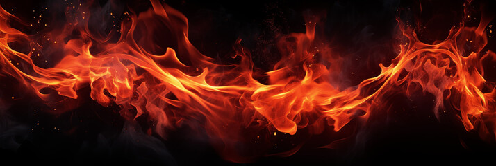 Fototapeta na wymiar Fire banner. Flame on a black background. Profile header, space for text and design