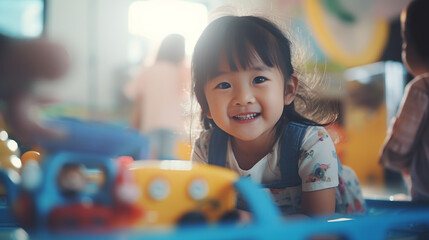 Little girl playing with toys. 