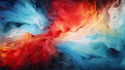 A dynamic collision of fiery reds and icy blues, forming an eye-catching
