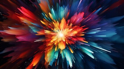 A dynamic explosion of colors and shapes in a full ultra HD, high-resolution 8K abstract background.