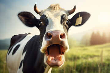 a cute cow is laughing - obrazy, fototapety, plakaty