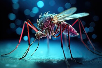 Mosquito close up on a black background. 3d rendering, microscopic image of a mosquito, AI Generated