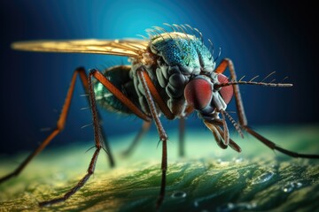 Condylostylus fly insect in nature. 3d rendering, microscopic image of a mosquito, AI Generated