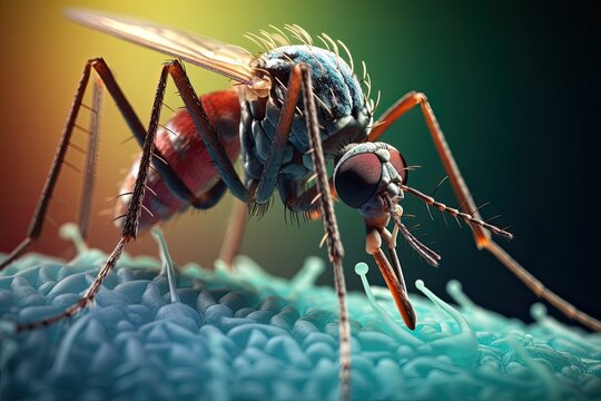 3d rendering of a mosquito (mosquito) on colorful background, microscopic image of a mosquito, AI Generated