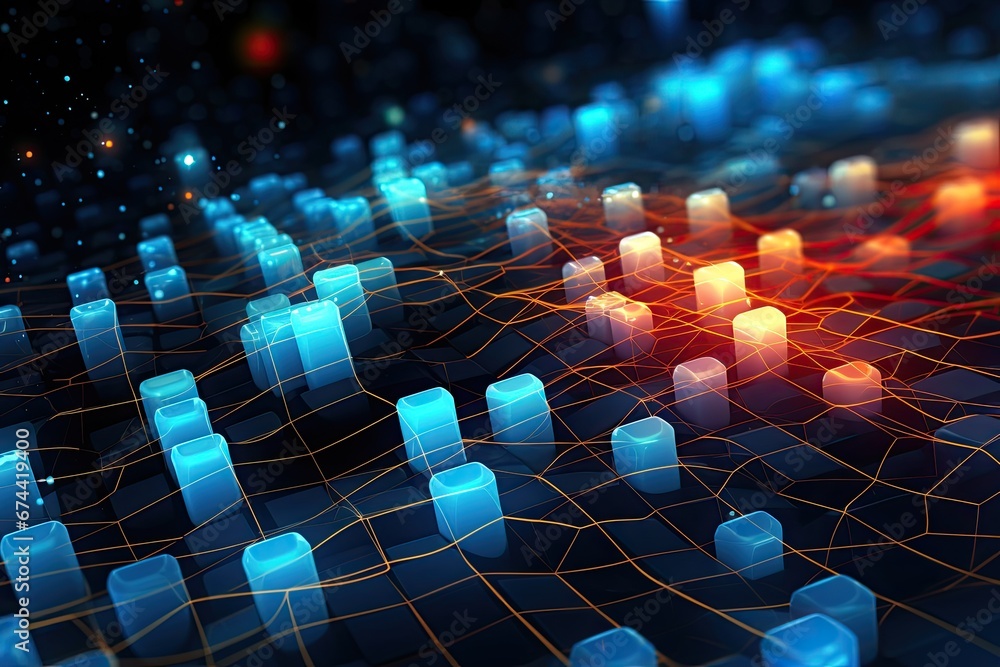 Aufkleber 3d illustration of abstract technology background with glowing lines and dots, modern digital abstra
