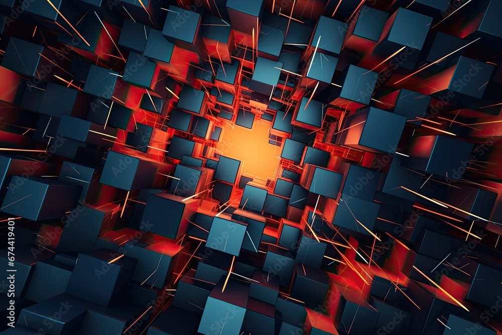 Aufkleber 3d rendering of abstract geometric background with glowing particles. 3d illustration, modern digita
