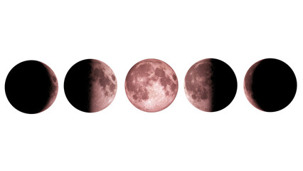 red moon phases , lunar eclipse on transparent background - obrazy, fototapety, plakaty