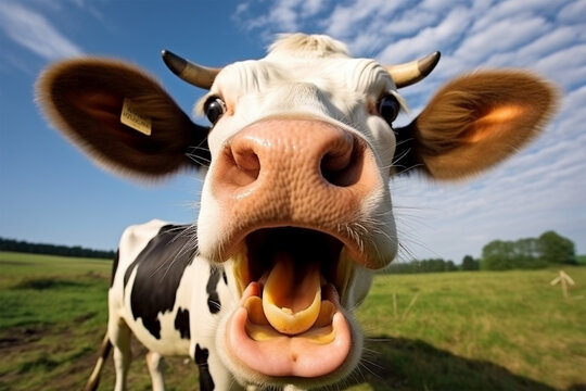 a cute cow is laughing