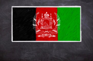 Hand drawn flag of Afghanistan on a black chalkboard