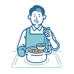 料理をする高齢男性