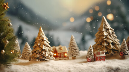Obraz premium Fantastic evening winter landscape. Dramatic overcast sky. Creative collage. Beauty world.