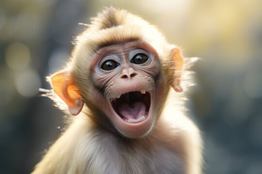 photo of a cute monkey laughing