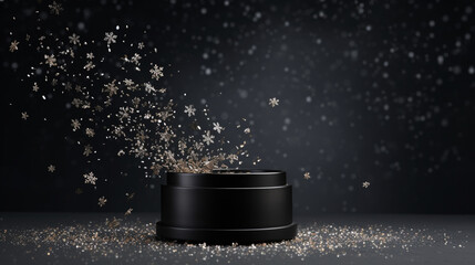 New Year's Christmas 3d scene with a round niche podium and snowflakes.