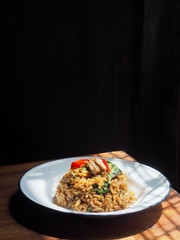 Kao Pad Kaprao, Thai fried rice with holy basil, chili and black soy sauce