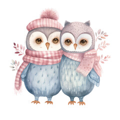 Fototapeta premium watercolor couple cute owl clipart