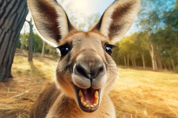 photo of a kangaroo laughing - obrazy, fototapety, plakaty