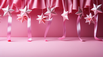 Stars on pink pastel trendy background. Festive backdrop for your projects.
