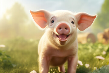 a cute pig is laughing - obrazy, fototapety, plakaty