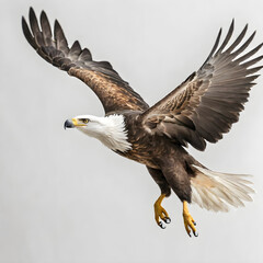 american bald eagle flying on white background