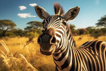 photo of a zebra laughing - obrazy, fototapety, plakaty