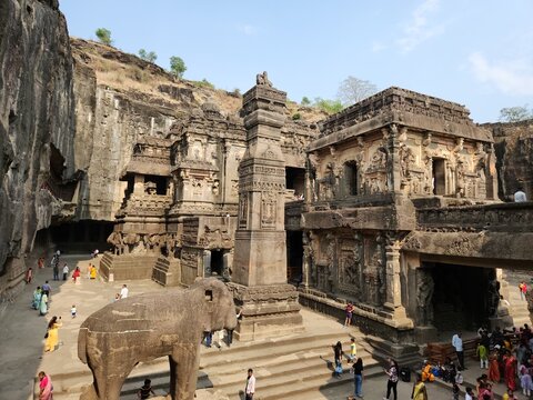 Aurangabad, Maharashtra India - May 08 2023: Kailash or Kailasa temple at Ellora caves Aurangabad, Maharashtra.