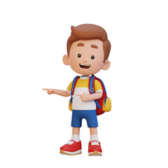 3D cute kid pointing hand to the side