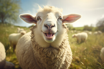 a sheep is laughing