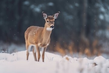 Raindeer snowy forest. Forest snow cold season outdoor. Generate Ai